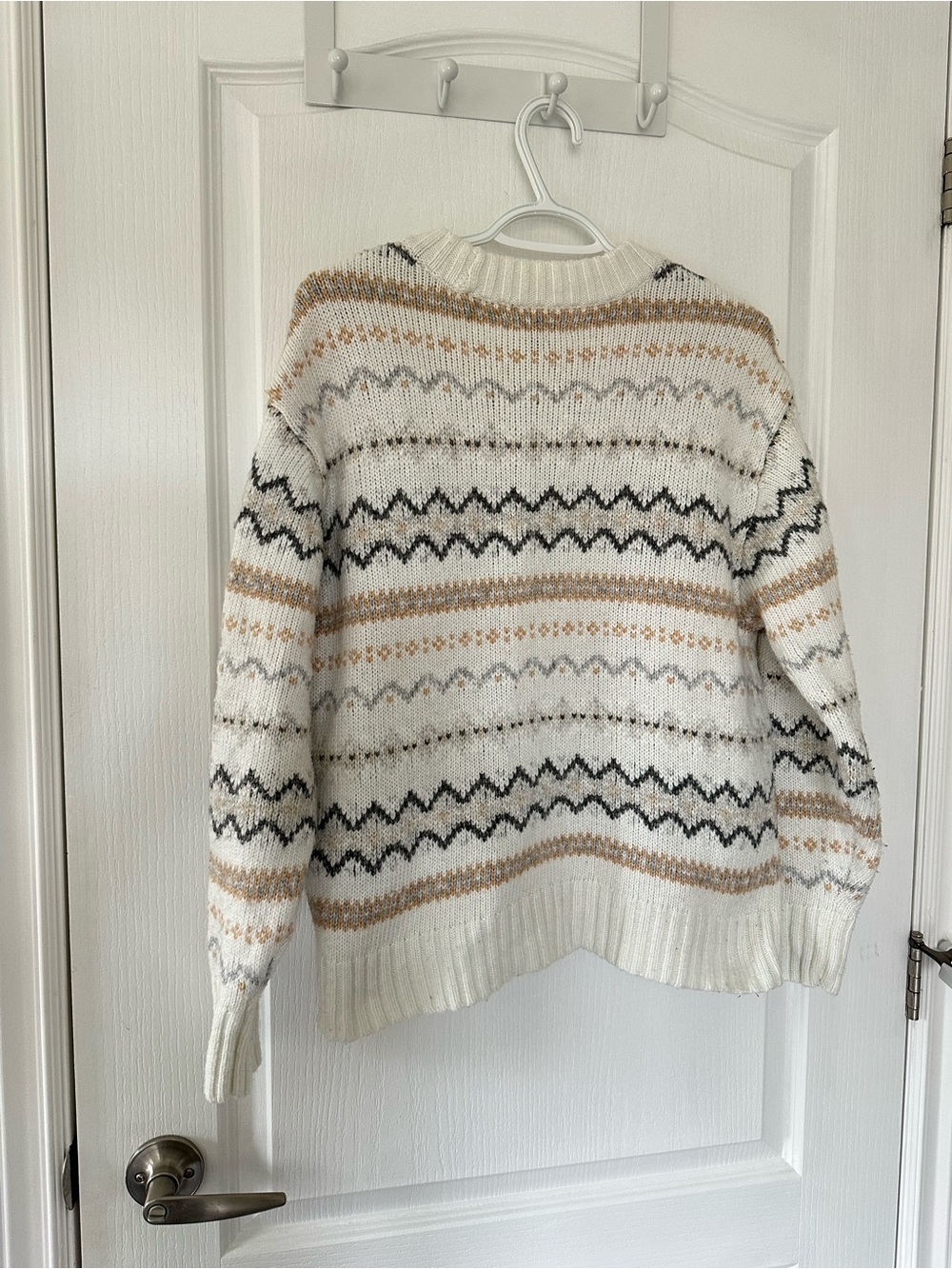 AE Cottagecore Fair Isle Pattern Knit Pullover Sweater Cream Tan Boho Oversized - Picture 3 of 8